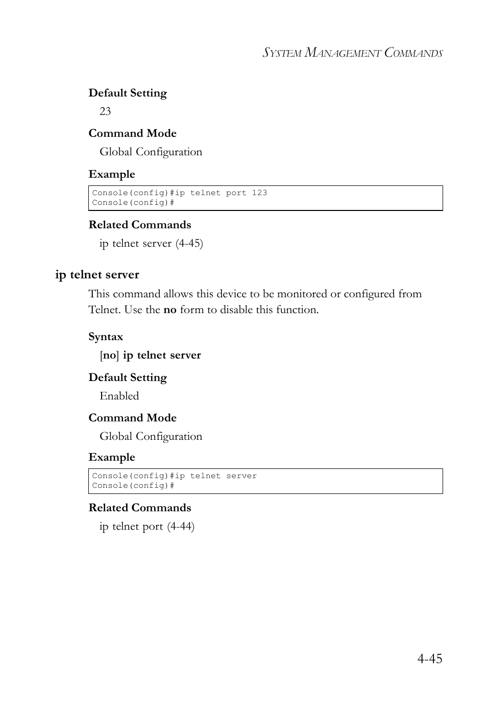 Ip telnet server, Ip telnet server -45 | SMC Networks SMC TigerStack IV SMC6224M User Manual | Page 293 / 522