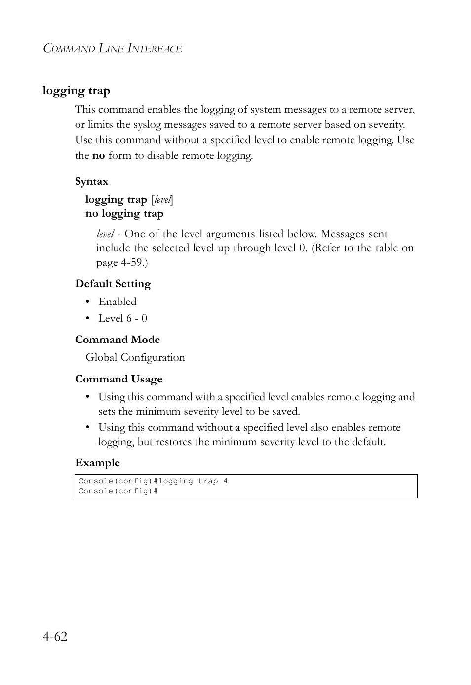 Logging trap, Logging trap -62 | SMC Networks SMC TigerStack IV SMC6224M User Manual | Page 310 / 522