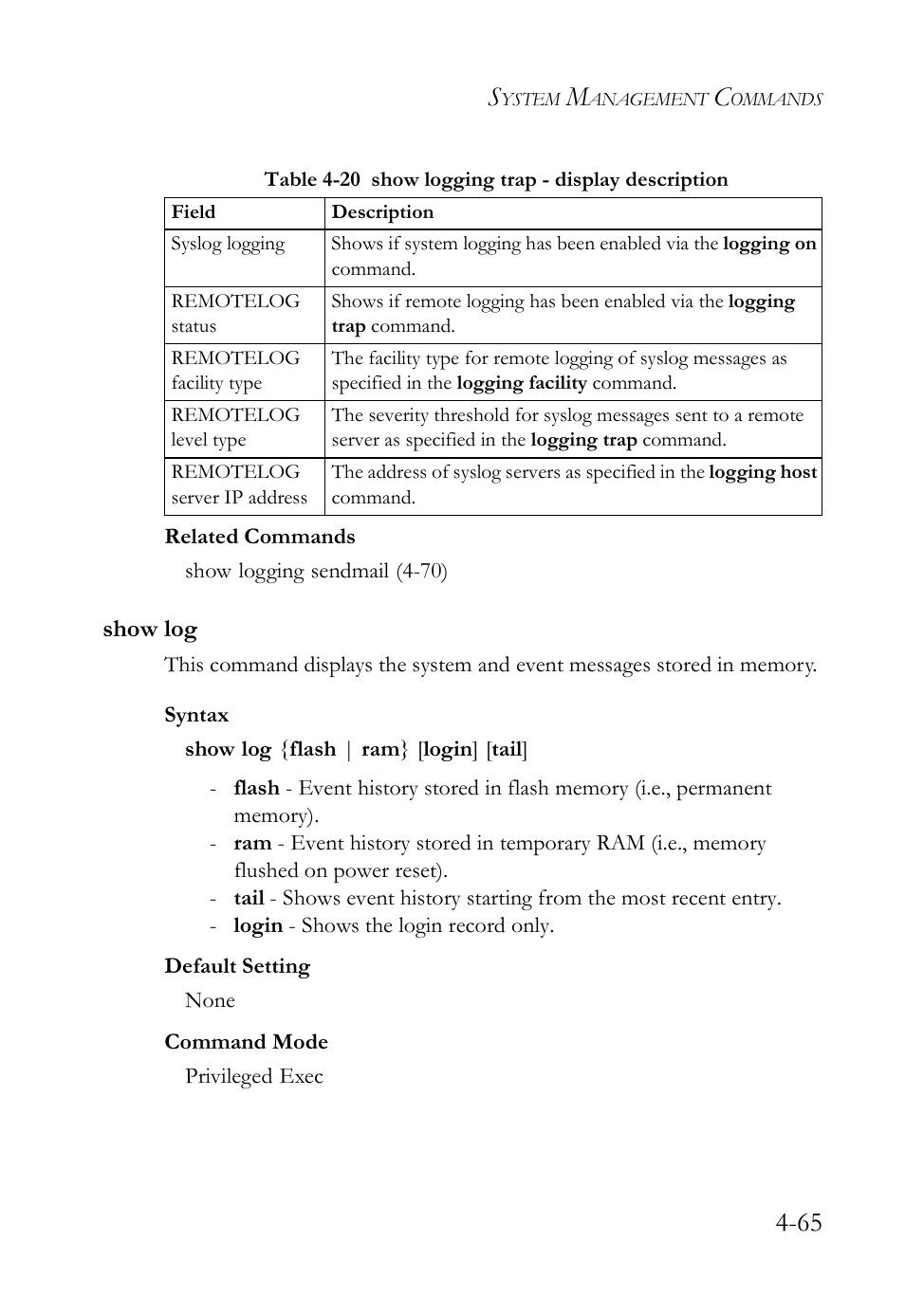 Show log, Show log -65 | SMC Networks SMC TigerStack IV SMC6224M User Manual | Page 313 / 522