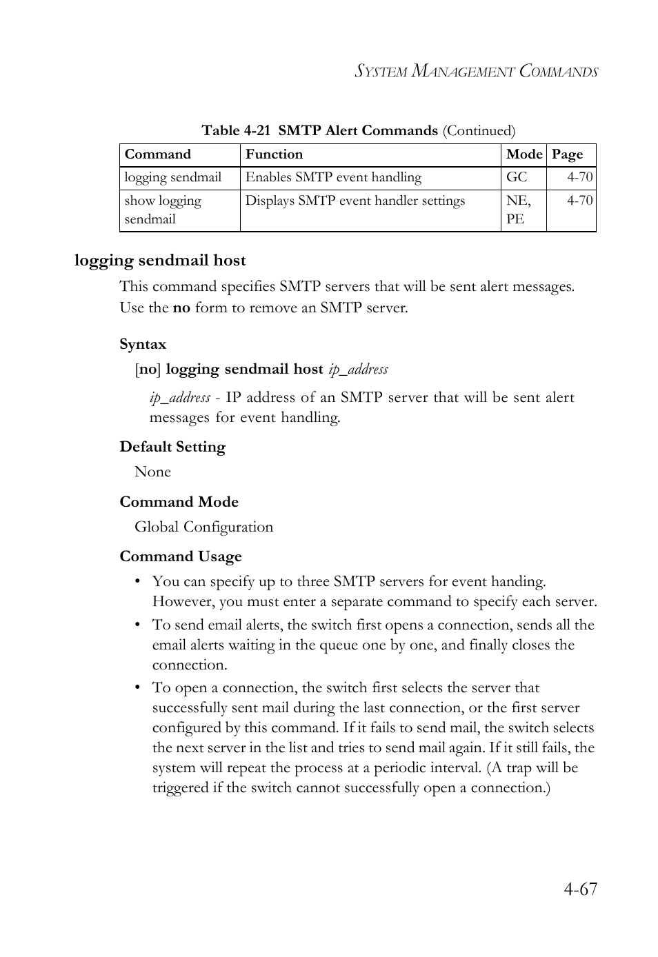 Logging sendmail host, Logging sendmail host -67 | SMC Networks SMC TigerStack IV SMC6224M User Manual | Page 315 / 522