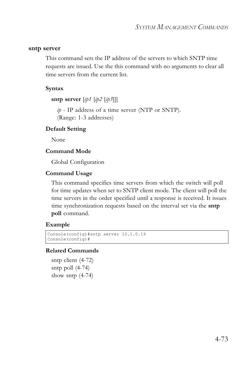 Sntp server, Sntp server -73 | SMC Networks SMC TigerStack IV SMC6224M User Manual | Page 321 / 522