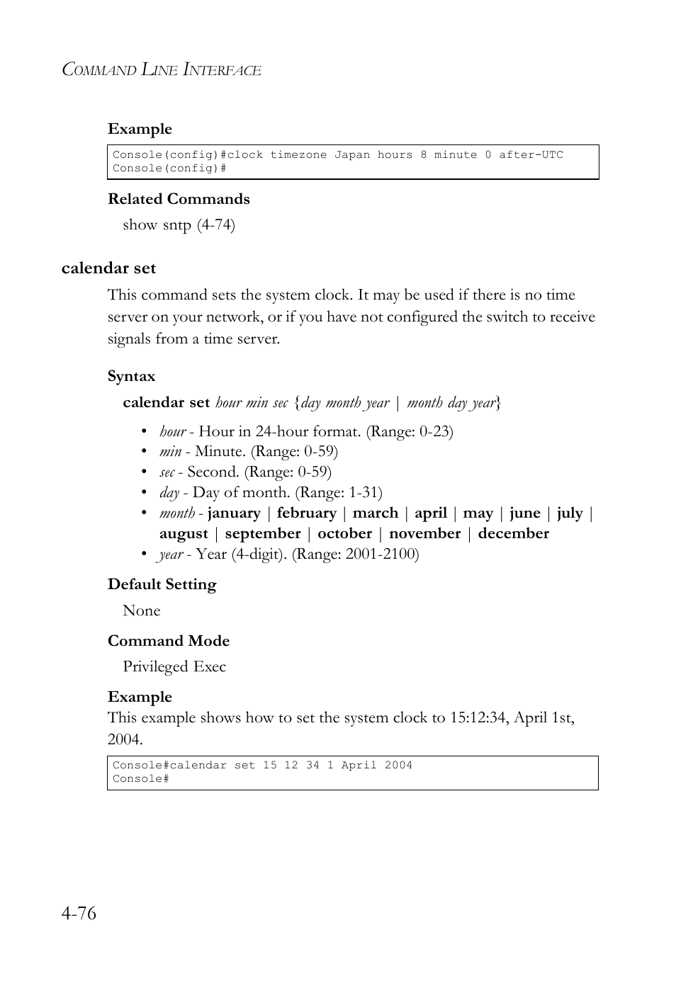 Calendar set, Calendar set -76 | SMC Networks SMC TigerStack IV SMC6224M User Manual | Page 324 / 522