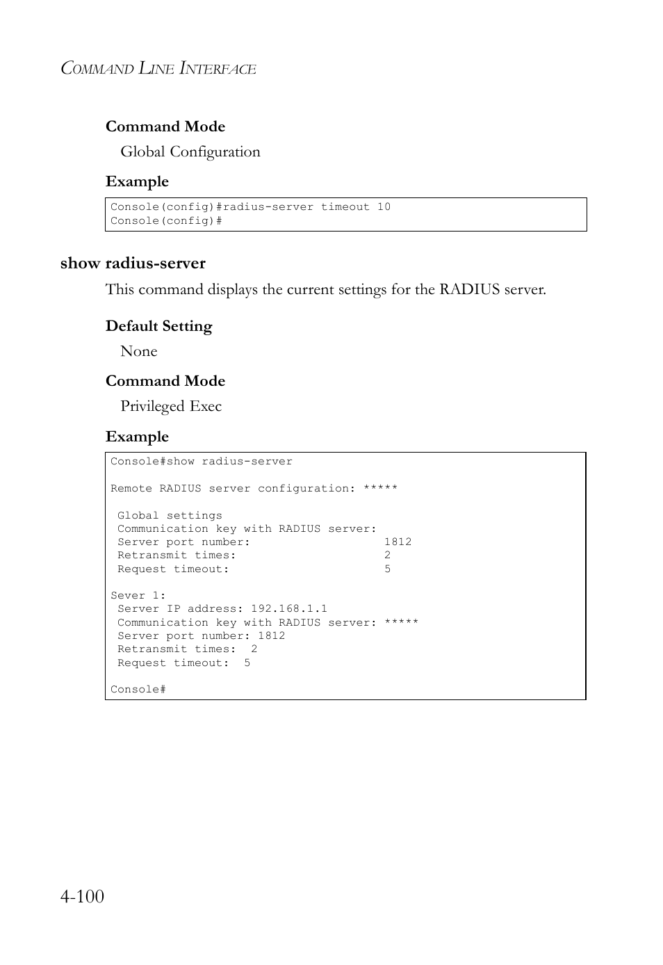 Show radius-server, Show radius-server -100 | SMC Networks SMC TigerStack IV SMC6224M User Manual | Page 348 / 522