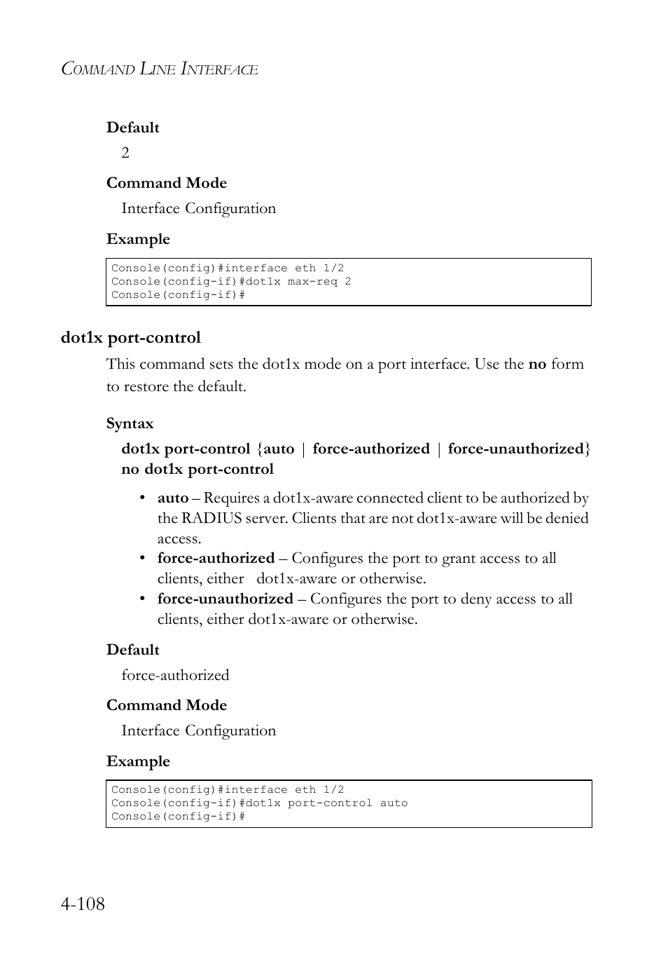 Dot1x port-control, Dot1x port-control -108 | SMC Networks SMC TigerStack IV SMC6224M User Manual | Page 356 / 522