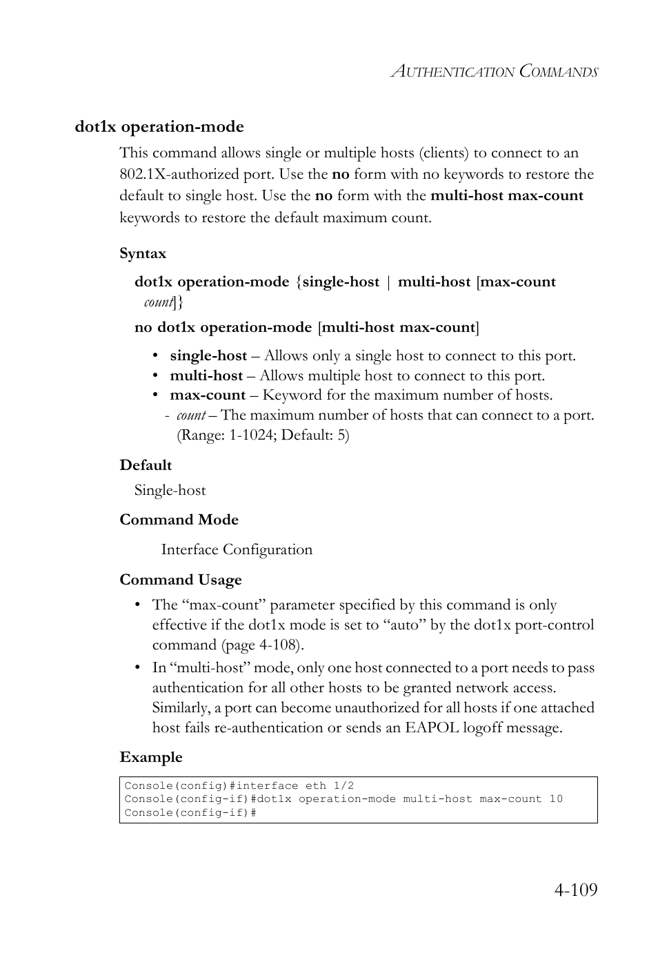 Dot1x operation-mode, Dot1x operation-mode -109 | SMC Networks SMC TigerStack IV SMC6224M User Manual | Page 357 / 522