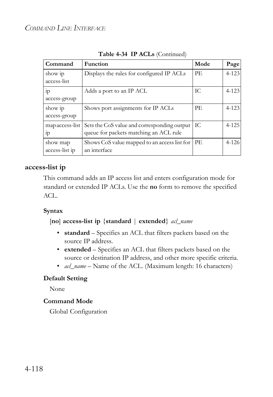 Access-list ip, Access-list ip -118 | SMC Networks SMC TigerStack IV SMC6224M User Manual | Page 366 / 522