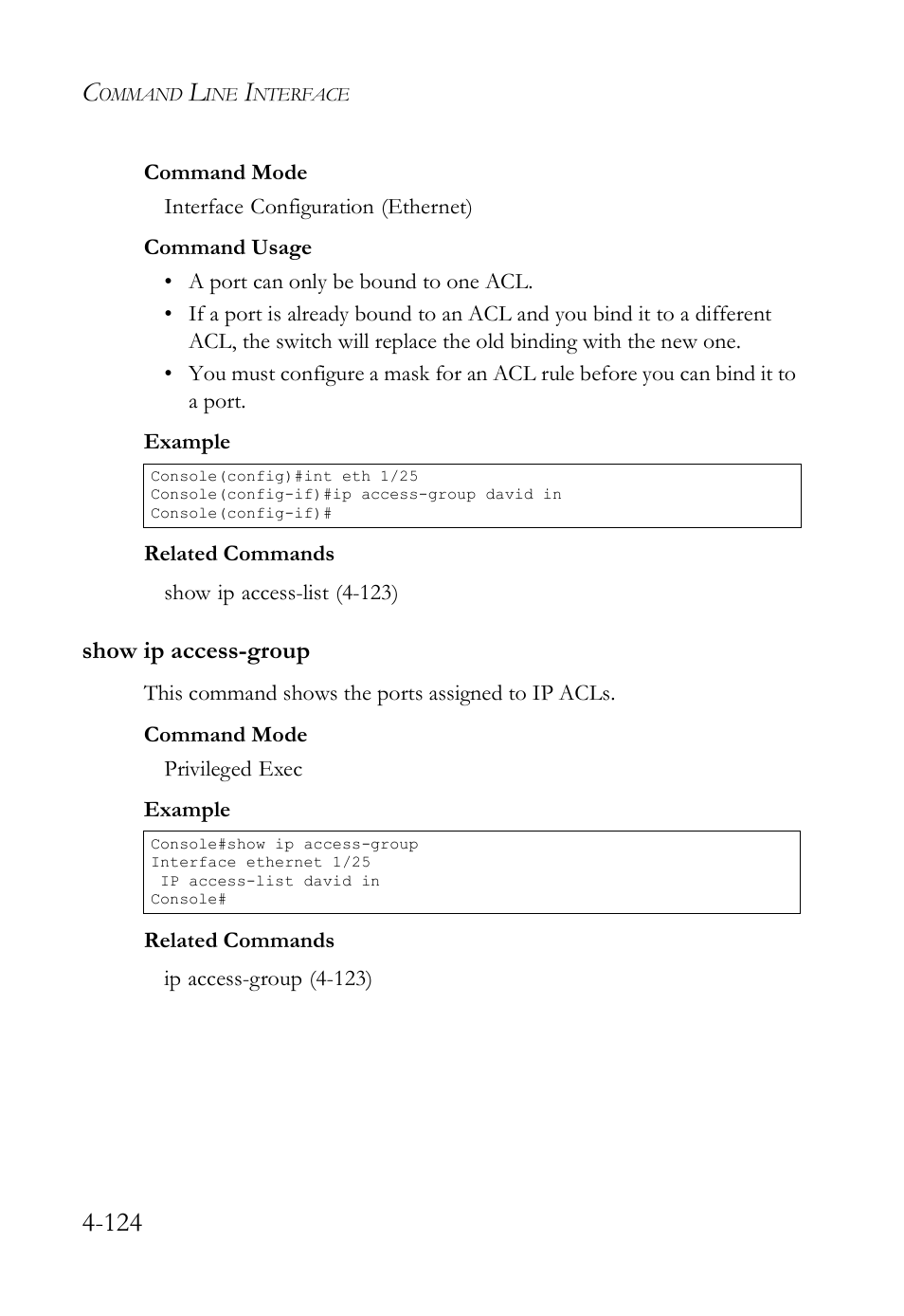 Show ip access-group, Show ip access-group -124 | SMC Networks SMC TigerStack IV SMC6224M User Manual | Page 372 / 522