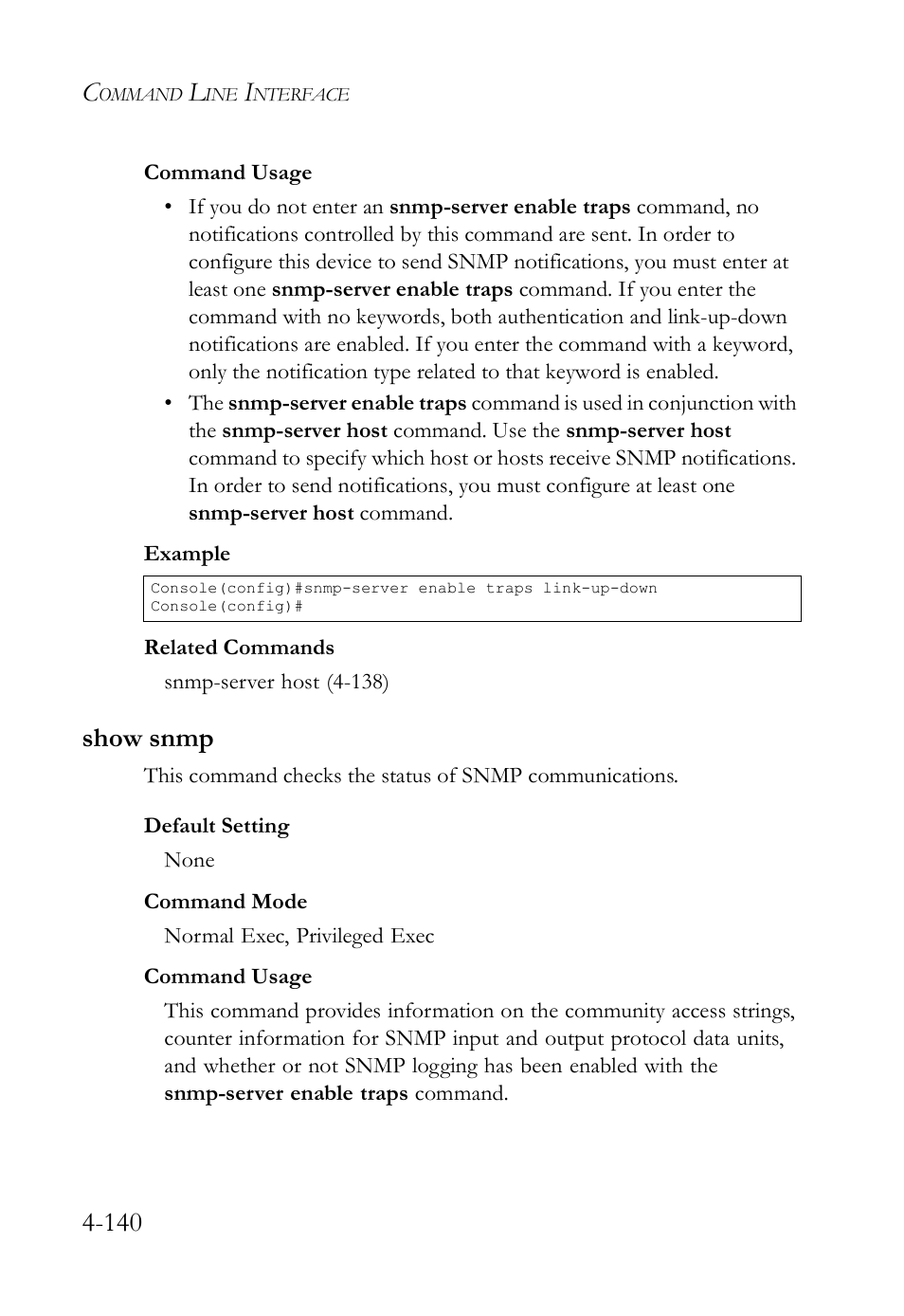 Show snmp, Show snmp -140 | SMC Networks SMC TigerStack IV SMC6224M User Manual | Page 388 / 522