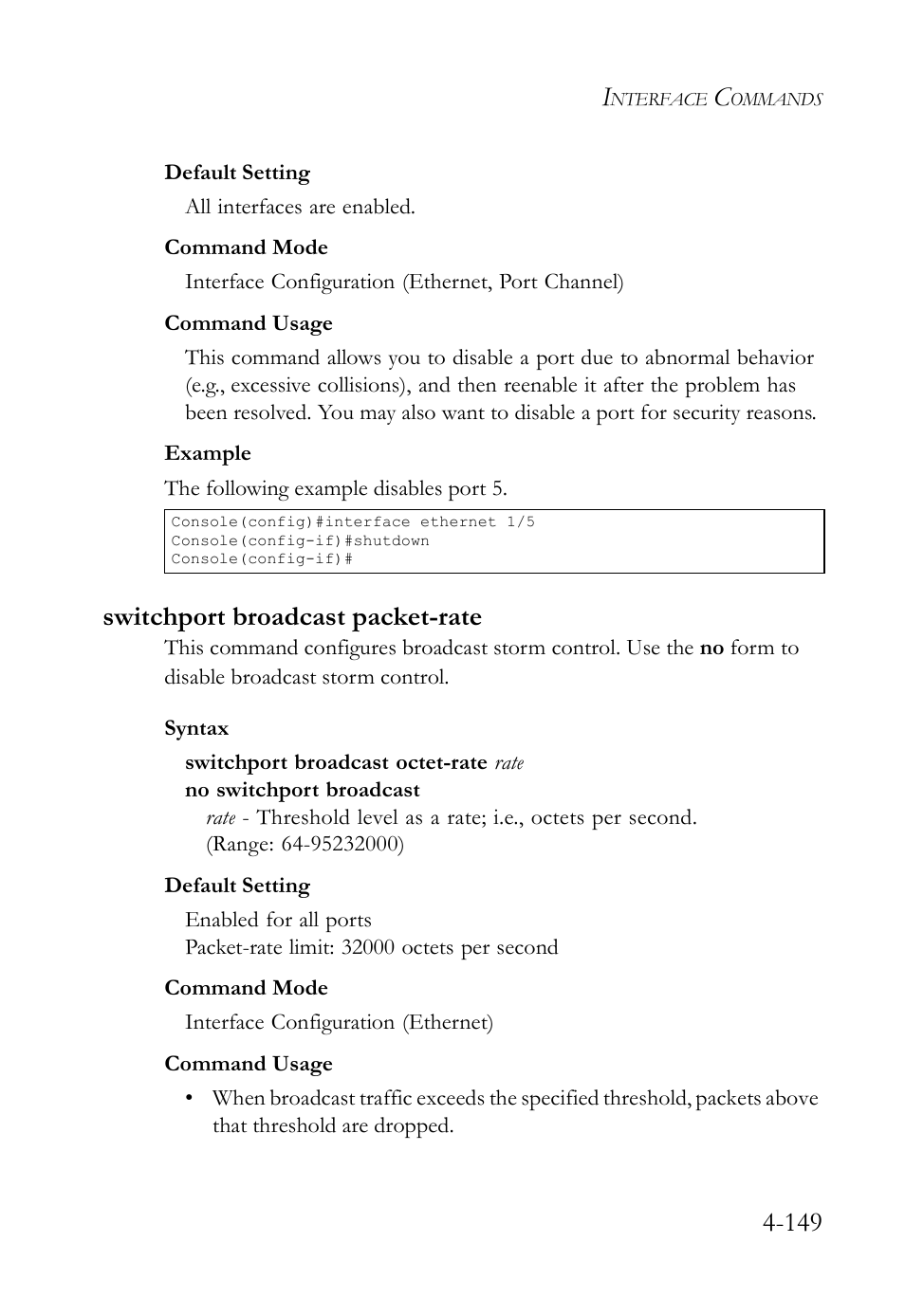 Switchport broadcast packet-rate, Switchport broadcast packet-rate -149 | SMC Networks SMC TigerStack IV SMC6224M User Manual | Page 397 / 522