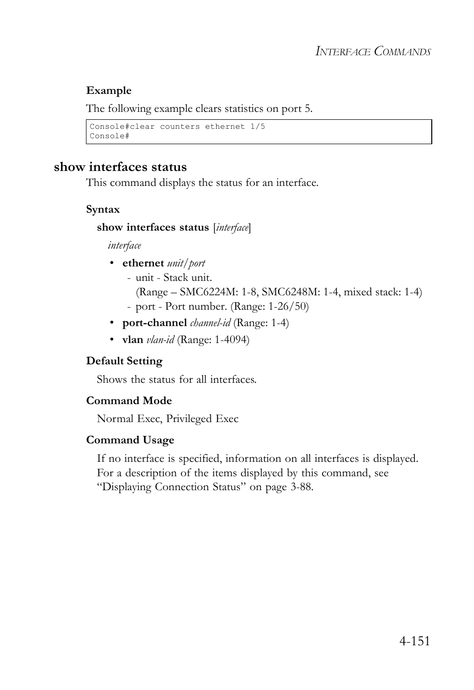 Show interfaces status, Show interfaces status -151 | SMC Networks SMC TigerStack IV SMC6224M User Manual | Page 399 / 522