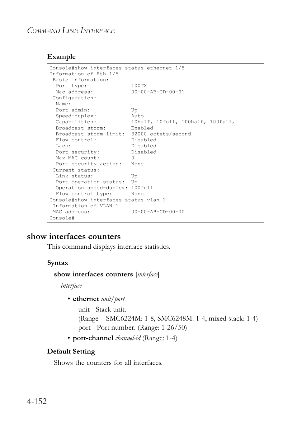 Show interfaces counters, Show interfaces counters -152 | SMC Networks SMC TigerStack IV SMC6224M User Manual | Page 400 / 522