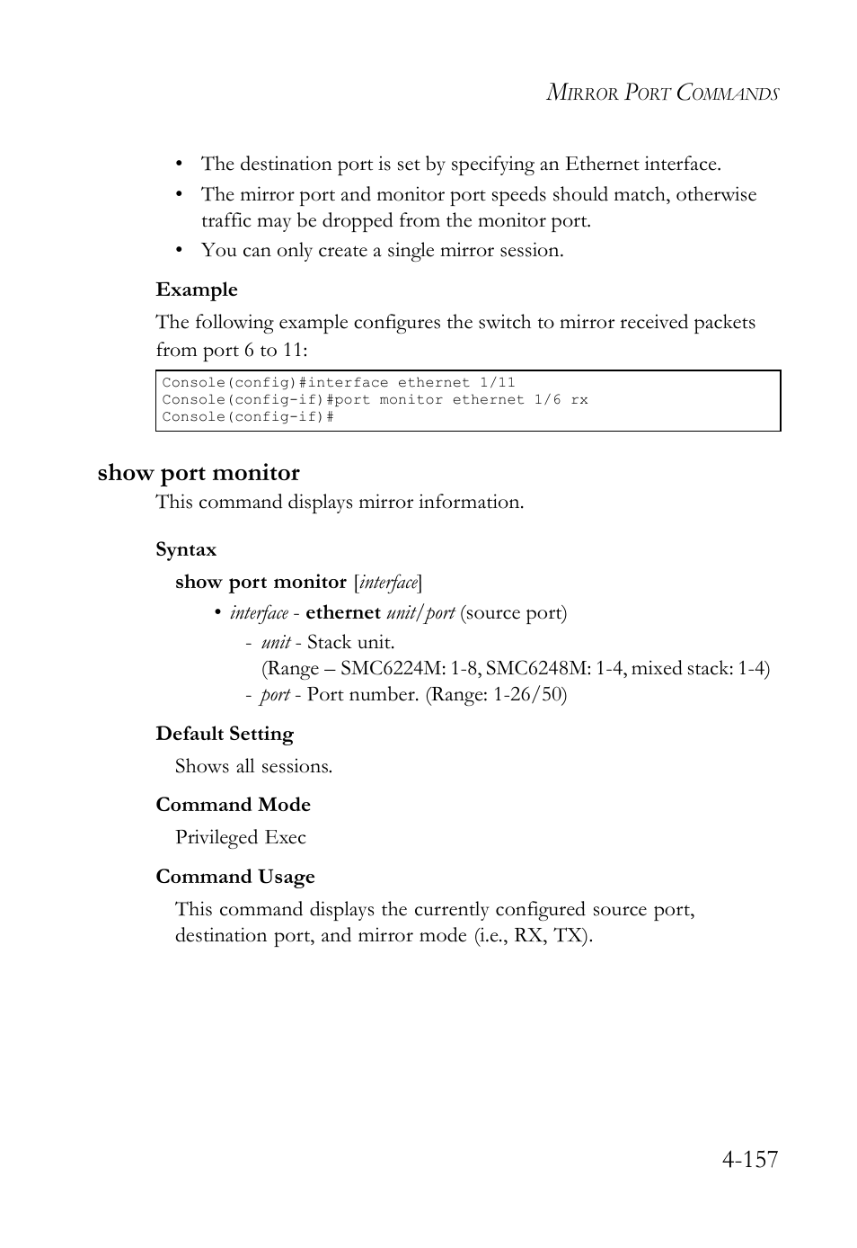 Show port monitor, Show port monitor -157 | SMC Networks SMC TigerStack IV SMC6224M User Manual | Page 405 / 522