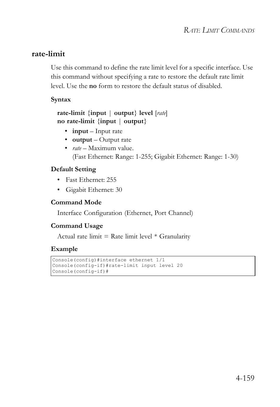 Rate-limit, Rate-limit -159, 159 rate-limit | SMC Networks SMC TigerStack IV SMC6224M User Manual | Page 407 / 522