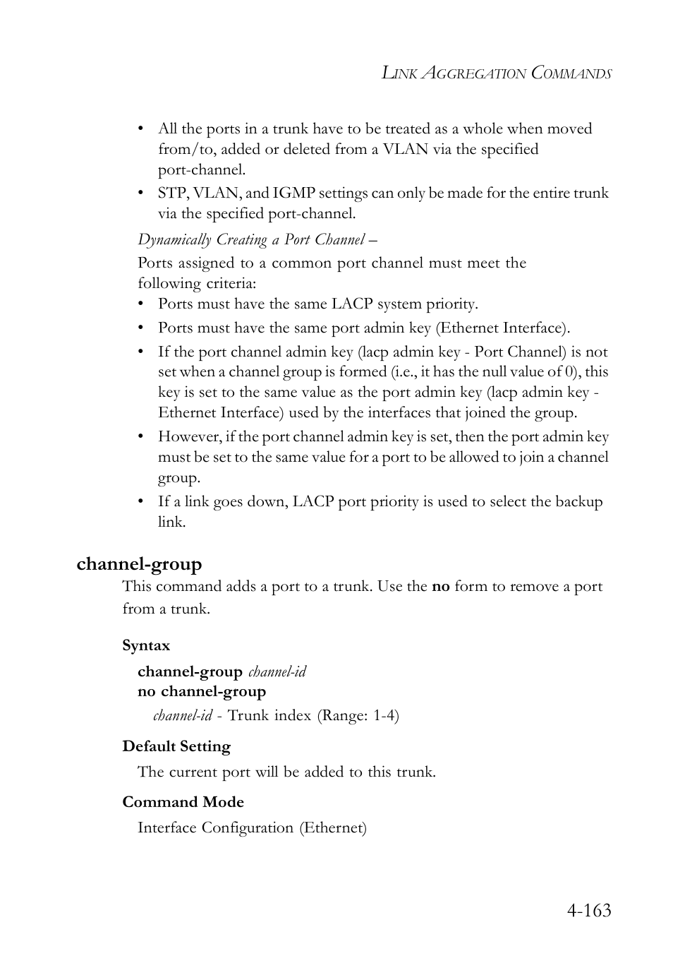 Channel-group, Channel-group -163 | SMC Networks SMC TigerStack IV SMC6224M User Manual | Page 411 / 522