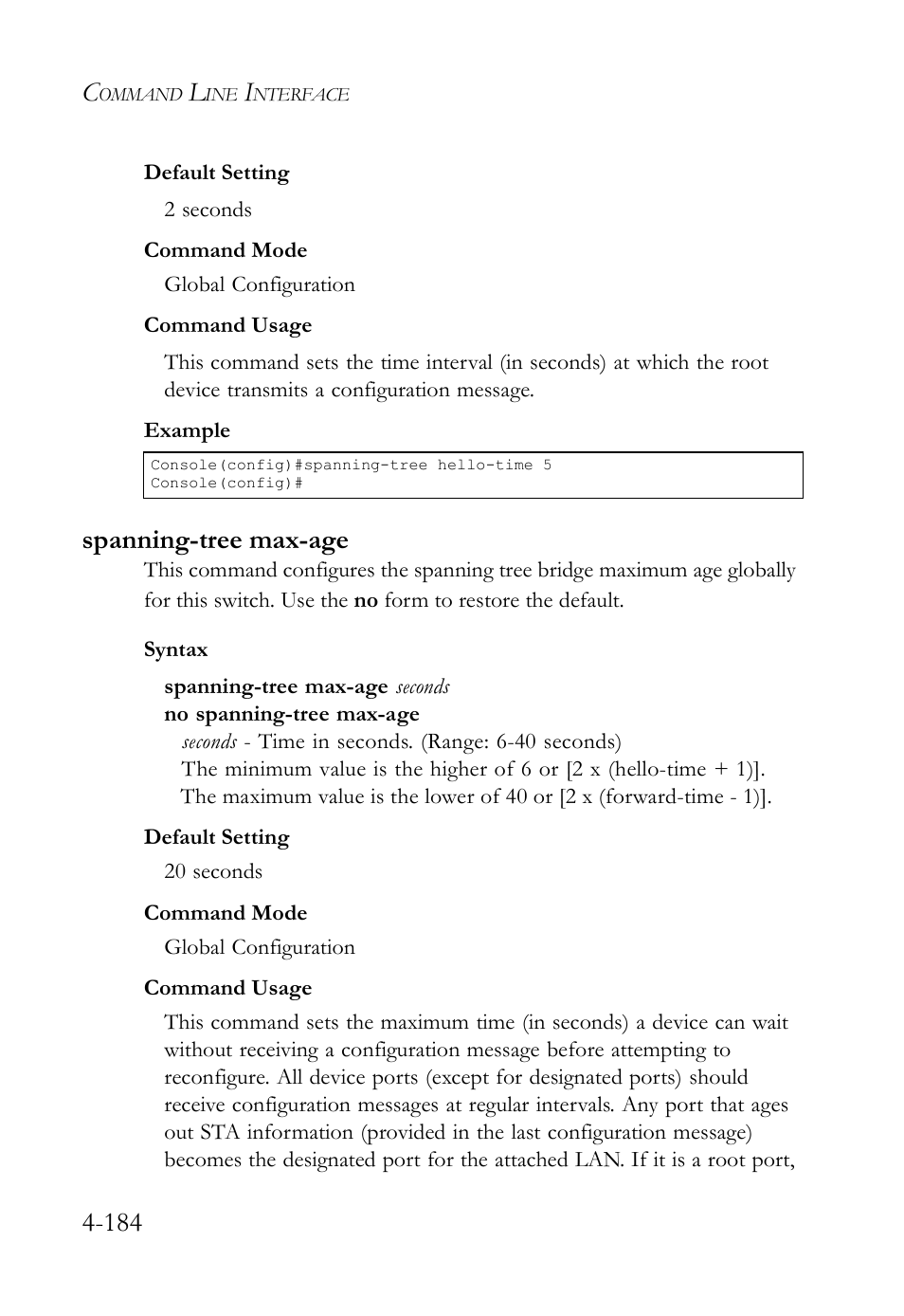 Spanning-tree max-age, Spanning-tree max-age -184 | SMC Networks SMC TigerStack IV SMC6224M User Manual | Page 432 / 522