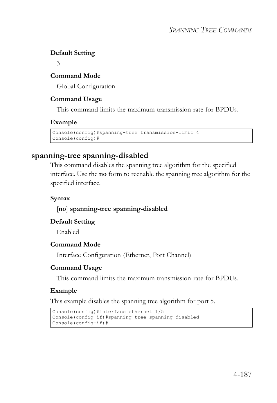 Spanning-tree spanning-disabled, Spanning-tree spanning-disabled -187 | SMC Networks SMC TigerStack IV SMC6224M User Manual | Page 435 / 522