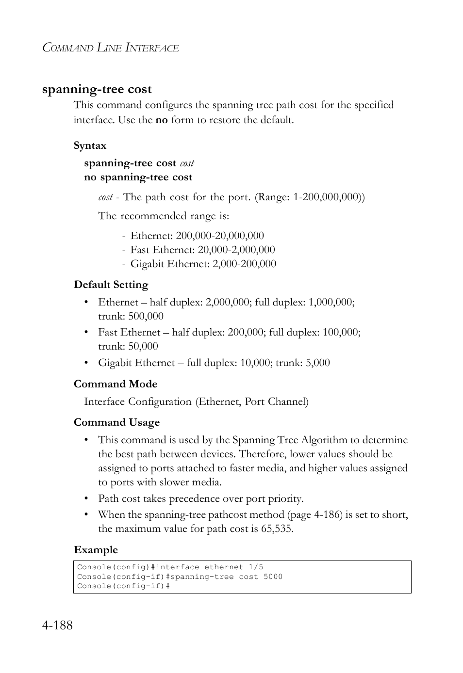 Spanning-tree cost, Spanning-tree cost -188, 188 spanning-tree cost | SMC Networks SMC TigerStack IV SMC6224M User Manual | Page 436 / 522