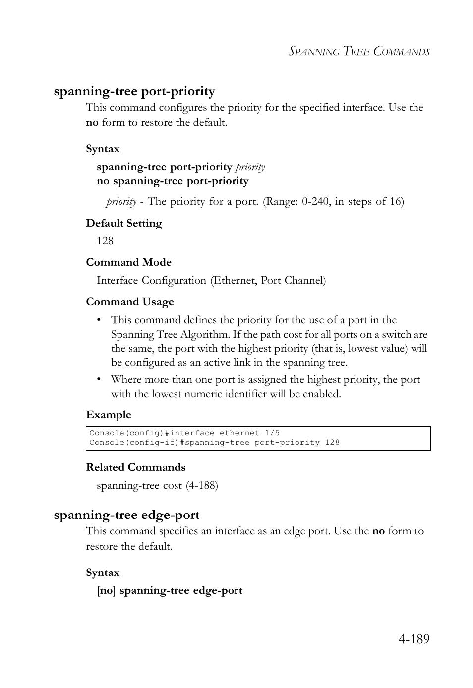Spanning-tree port-priority, Spanning-tree edge-port, 189 spanning-tree port-priority | SMC Networks SMC TigerStack IV SMC6224M User Manual | Page 437 / 522