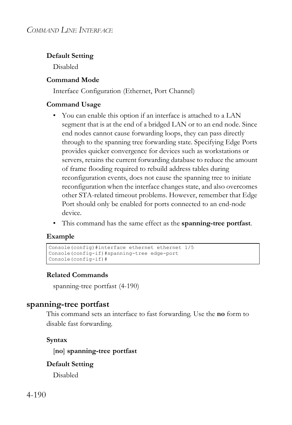 Spanning-tree portfast, Spanning-tree portfast -190 | SMC Networks SMC TigerStack IV SMC6224M User Manual | Page 438 / 522