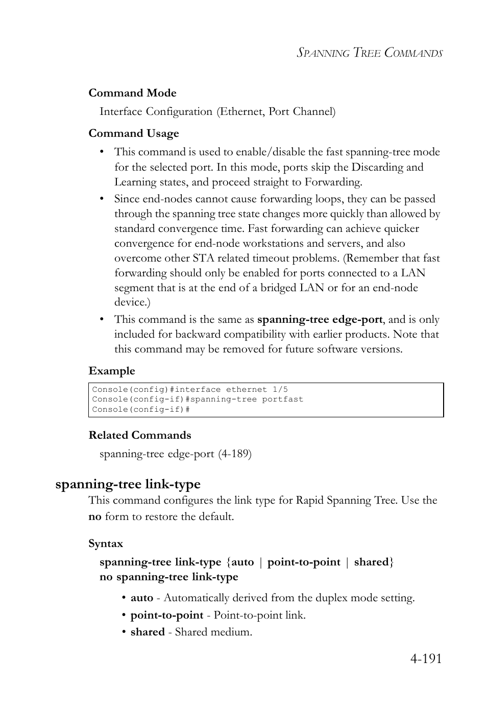Spanning-tree link-type, Spanning-tree link-type -191 | SMC Networks SMC TigerStack IV SMC6224M User Manual | Page 439 / 522