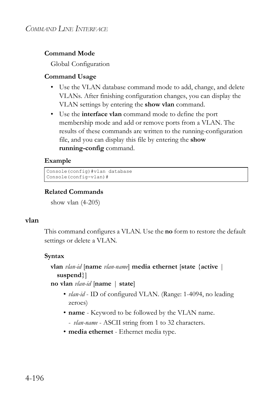 Vlan, Vlan -196 | SMC Networks SMC TigerStack IV SMC6224M User Manual | Page 444 / 522