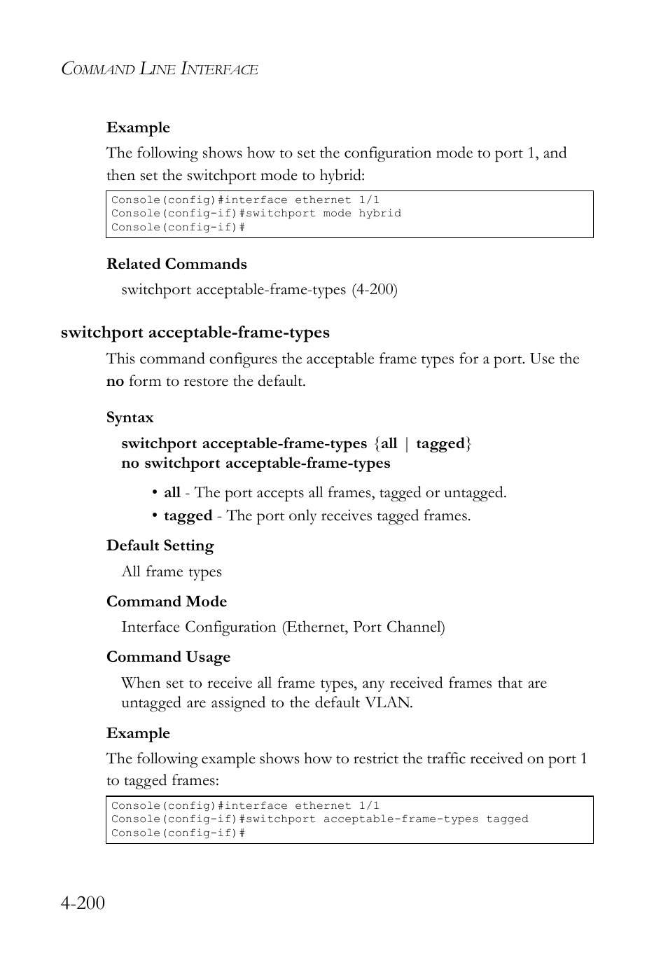 Switchport acceptable-frame-types, Switchport acceptable-frame-types -200 | SMC Networks SMC TigerStack IV SMC6224M User Manual | Page 448 / 522