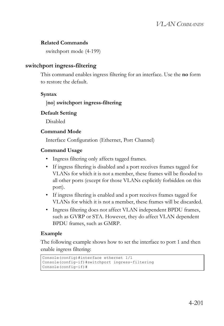 Switchport ingress-filtering, Switchport ingress-filtering -201, E 4-201) | Vlan c | SMC Networks SMC TigerStack IV SMC6224M User Manual | Page 449 / 522
