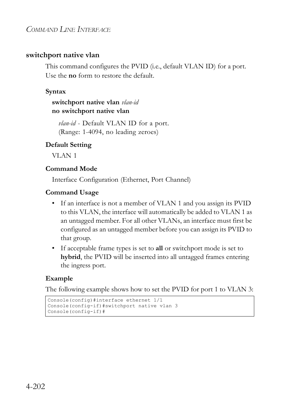 Switchport native vlan, Switchport native vlan -202, E 4-202) | SMC Networks SMC TigerStack IV SMC6224M User Manual | Page 450 / 522