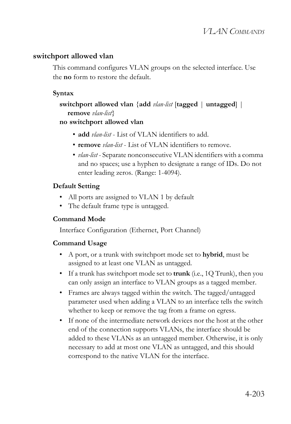 Switchport allowed vlan, Switchport allowed vlan -203, Vlan c | SMC Networks SMC TigerStack IV SMC6224M User Manual | Page 451 / 522