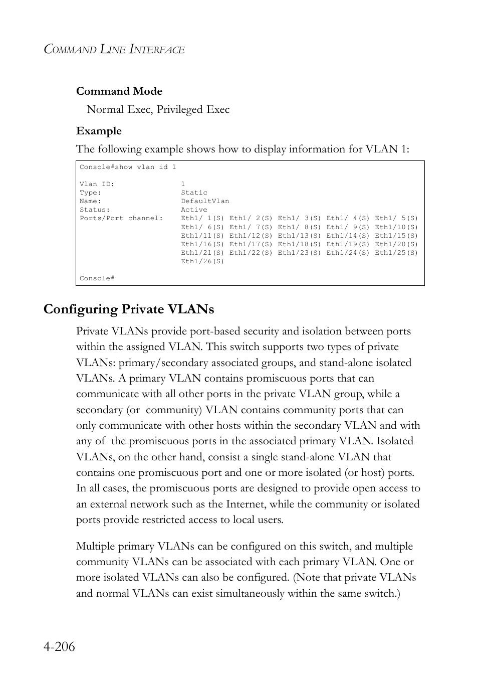 Configuring private vlans, Configuring private vlans -206 | SMC Networks SMC TigerStack IV SMC6224M User Manual | Page 454 / 522