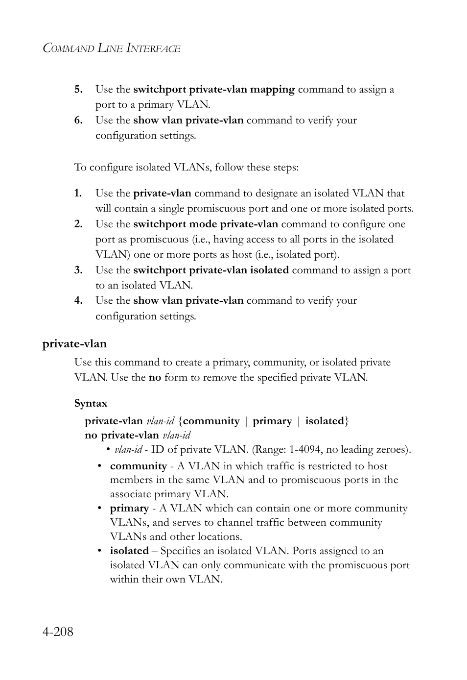 Private-vlan, Private-vlan -208 | SMC Networks SMC TigerStack IV SMC6224M User Manual | Page 456 / 522