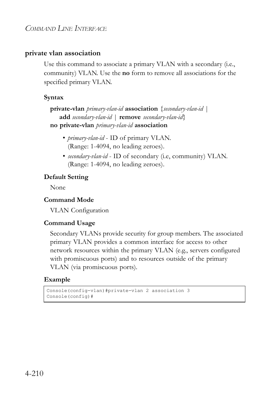 Private vlan association, Private vlan association -210 | SMC Networks SMC TigerStack IV SMC6224M User Manual | Page 458 / 522