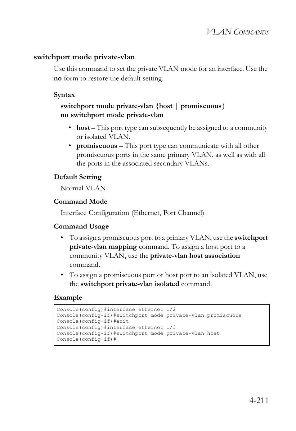 Switchport mode private-vlan, Switchport mode private-vlan -211, Ne (4-211) | Vlan c | SMC Networks SMC TigerStack IV SMC6224M User Manual | Page 459 / 522