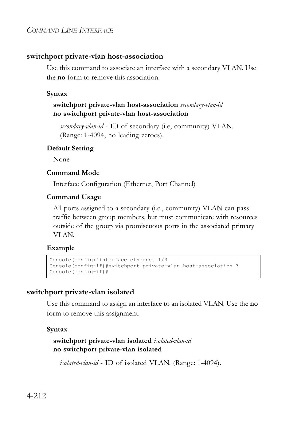 Switchport private-vlan host-association, Switchport private-vlan isolated | SMC Networks SMC TigerStack IV SMC6224M User Manual | Page 460 / 522