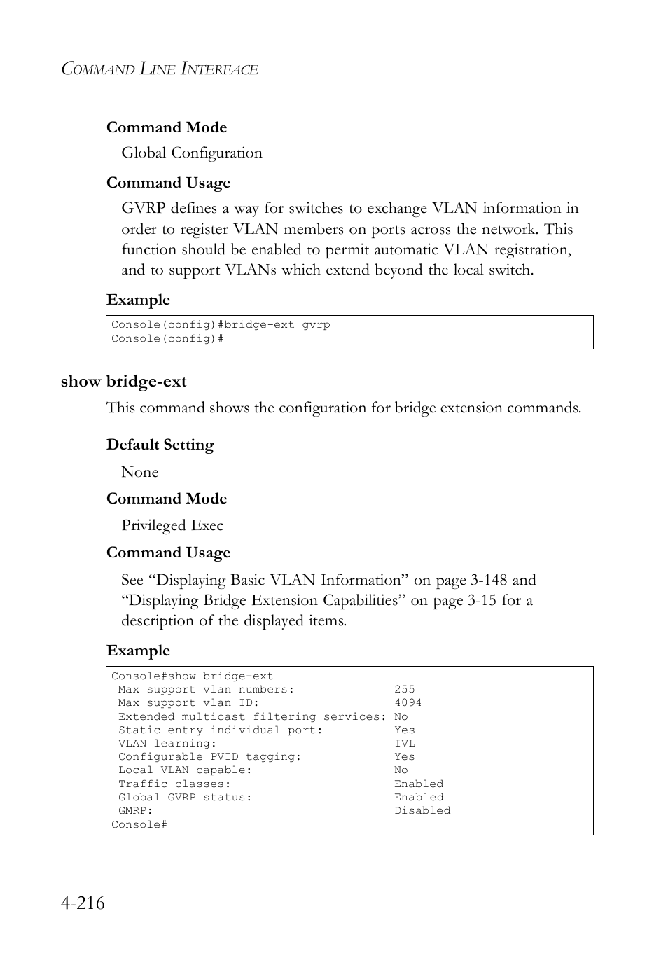 Show bridge-ext, Show bridge-ext -216 | SMC Networks SMC TigerStack IV SMC6224M User Manual | Page 464 / 522