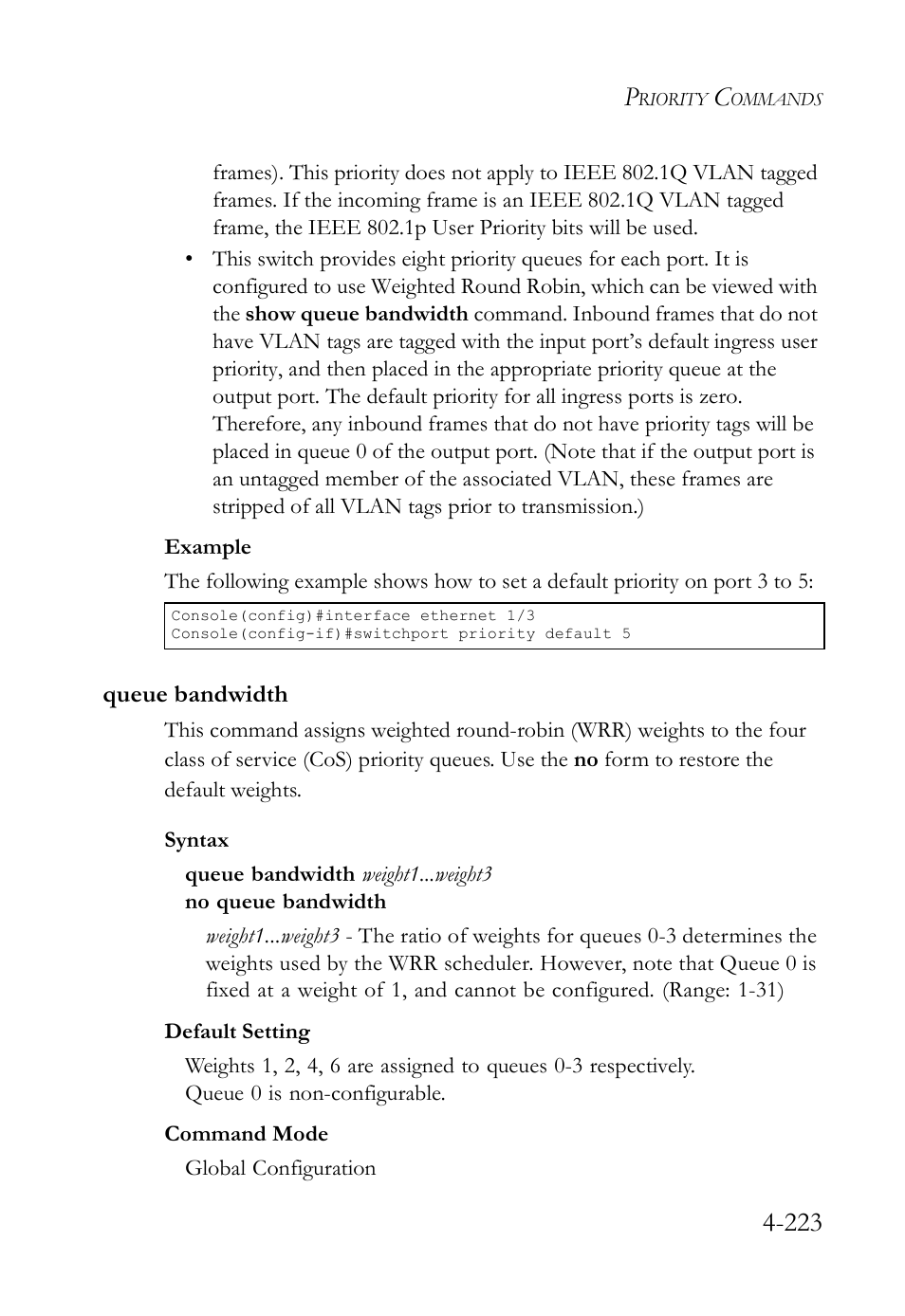 Queue bandwidth, Queue bandwidth -223 | SMC Networks SMC TigerStack IV SMC6224M User Manual | Page 471 / 522