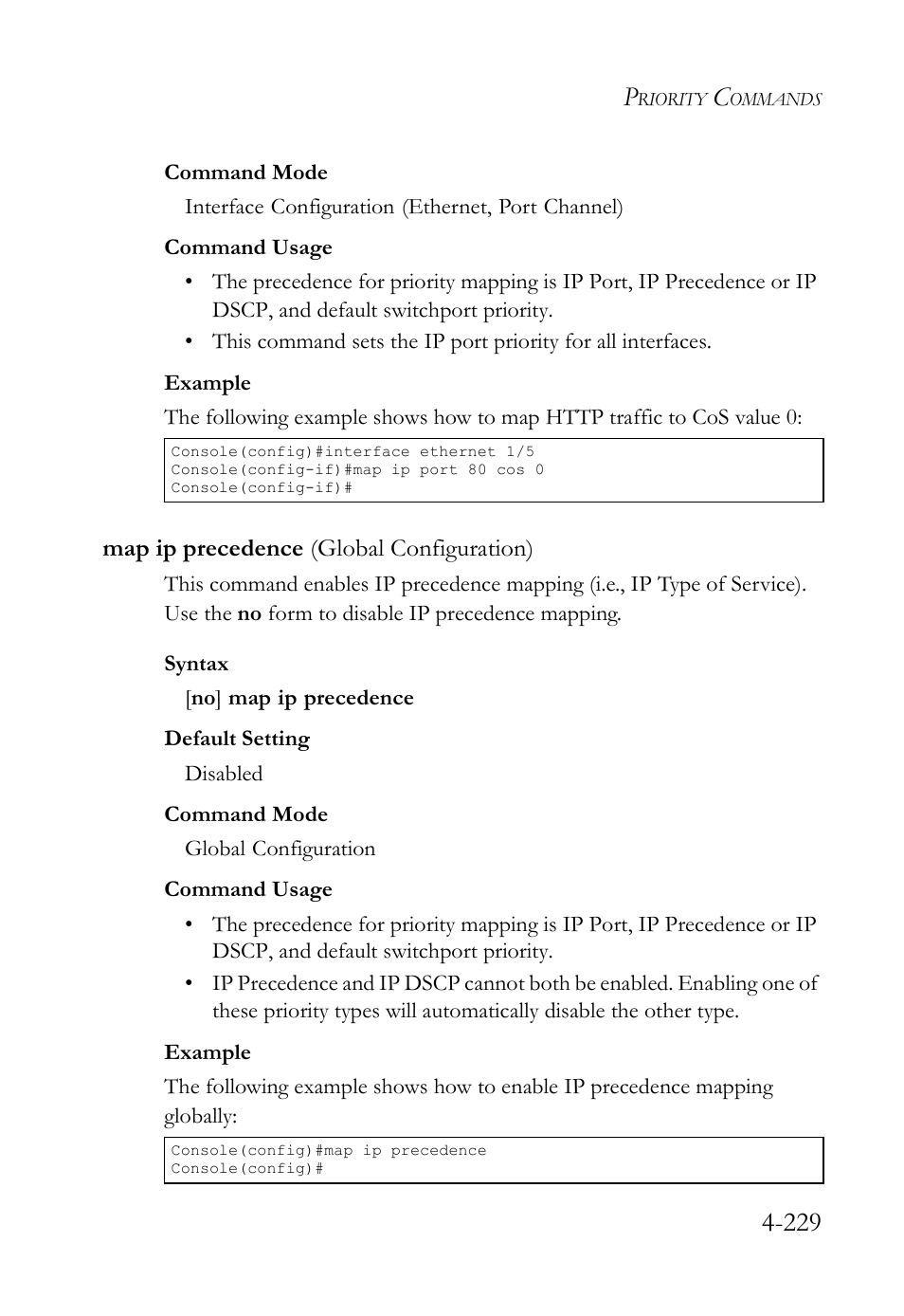 Map ip precedence (global configuration), Map ip precedence (global configuration) -229 | SMC Networks SMC TigerStack IV SMC6224M User Manual | Page 477 / 522