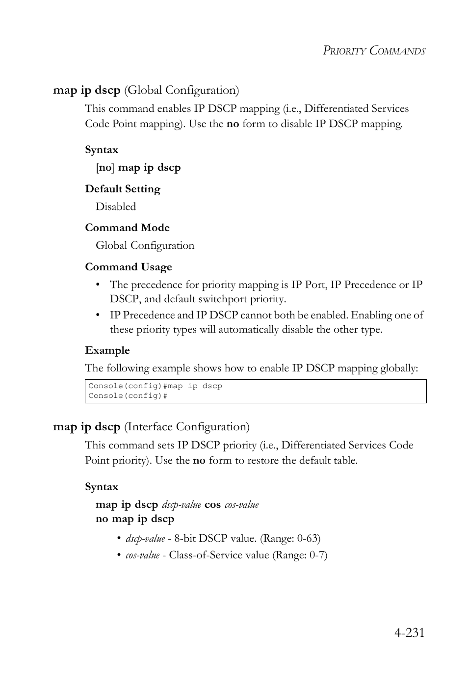 Map ip dscp (global configuration), Map ip dscp (interface configuration) | SMC Networks SMC TigerStack IV SMC6224M User Manual | Page 479 / 522