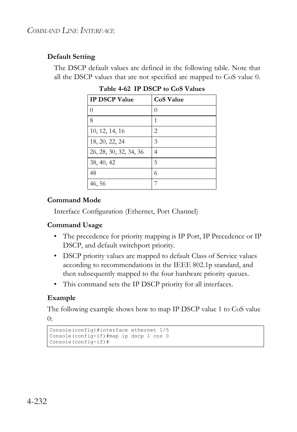 Table 4-62 ip dscp to cos values -232 | SMC Networks SMC TigerStack IV SMC6224M User Manual | Page 480 / 522