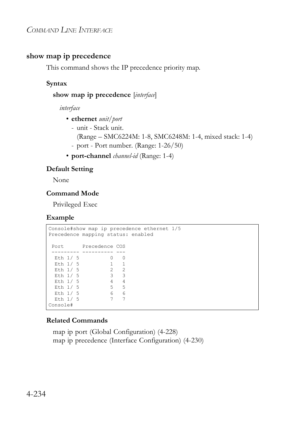 Show map ip precedence, Show map ip precedence -234 | SMC Networks SMC TigerStack IV SMC6224M User Manual | Page 482 / 522