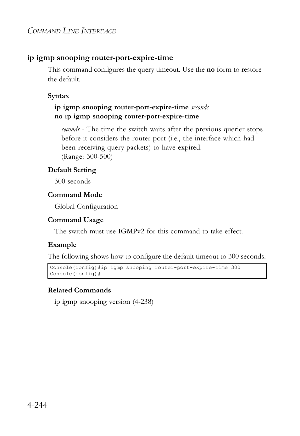 Ip igmp snooping router-port-expire-time, Ip igmp snooping router-port-expire-time -244 | SMC Networks SMC TigerStack IV SMC6224M User Manual | Page 492 / 522