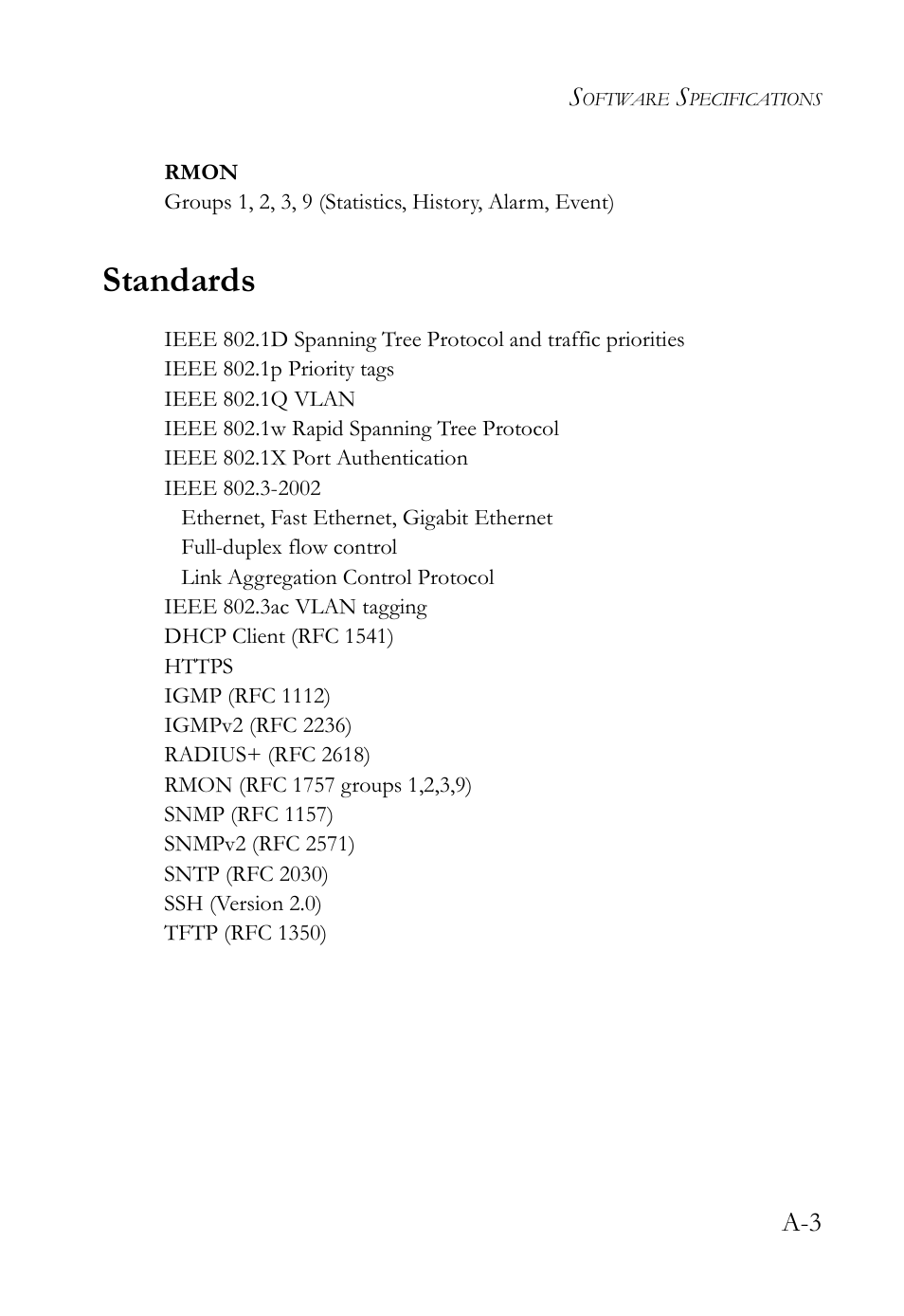 Standards | SMC Networks SMC TigerStack IV SMC6224M User Manual | Page 503 / 522