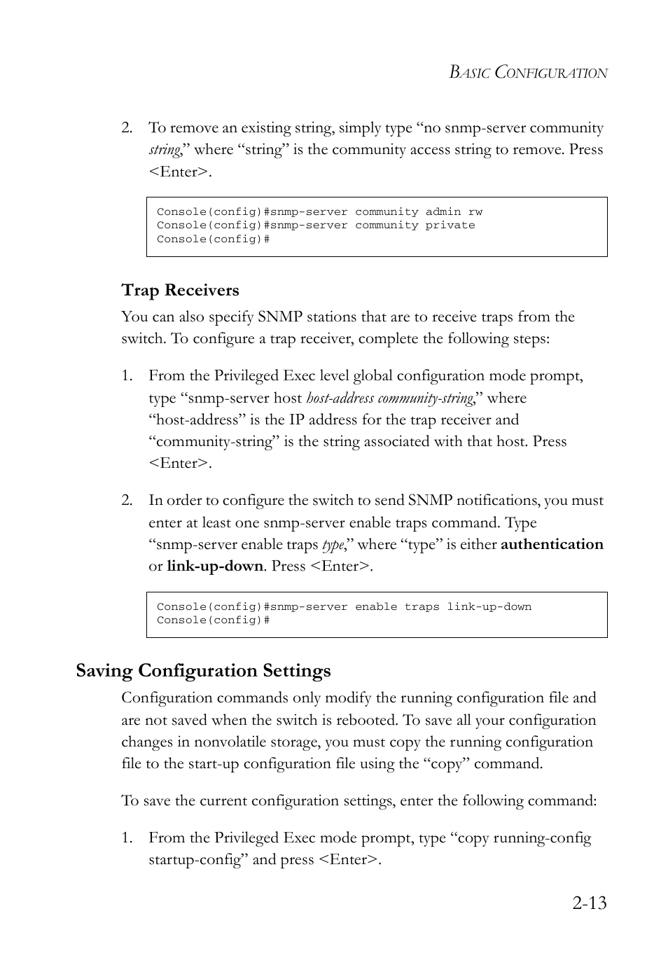 Trap receivers, Saving configuration settings, Trap receivers -13 | Saving configuration settings -13 | SMC Networks SMC TigerStack IV SMC6224M User Manual | Page 51 / 522