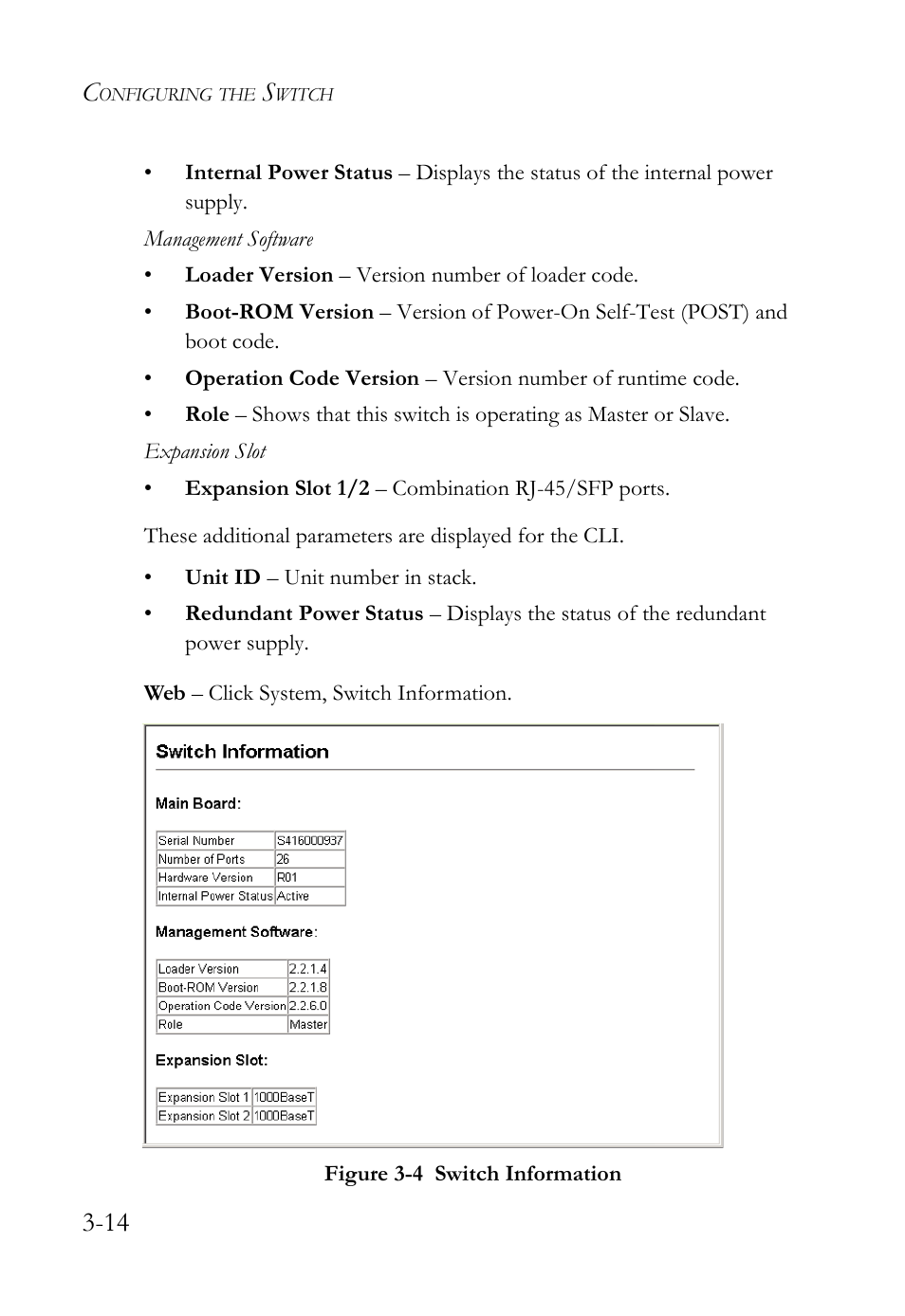 Figure 3-4, Switch information -14 | SMC Networks SMC TigerStack IV SMC6224M User Manual | Page 68 / 522