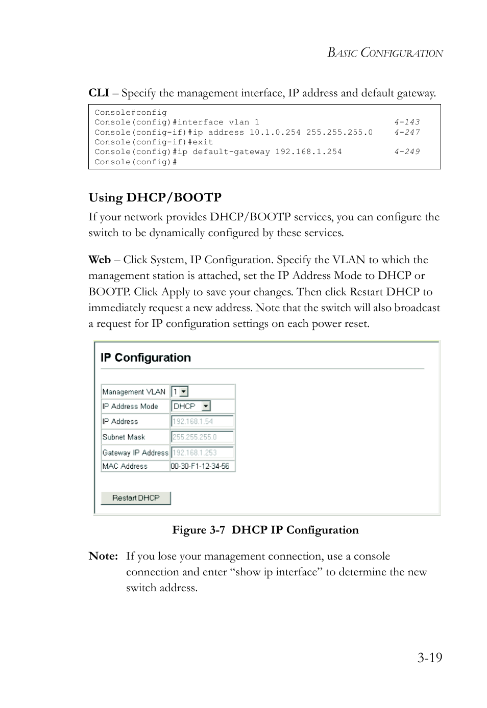 Using dhcp/bootp, Using dhcp/bootp -19, Figure 3-7 | Dhcp ip configuration -19 | SMC Networks SMC TigerStack IV SMC6224M User Manual | Page 73 / 522