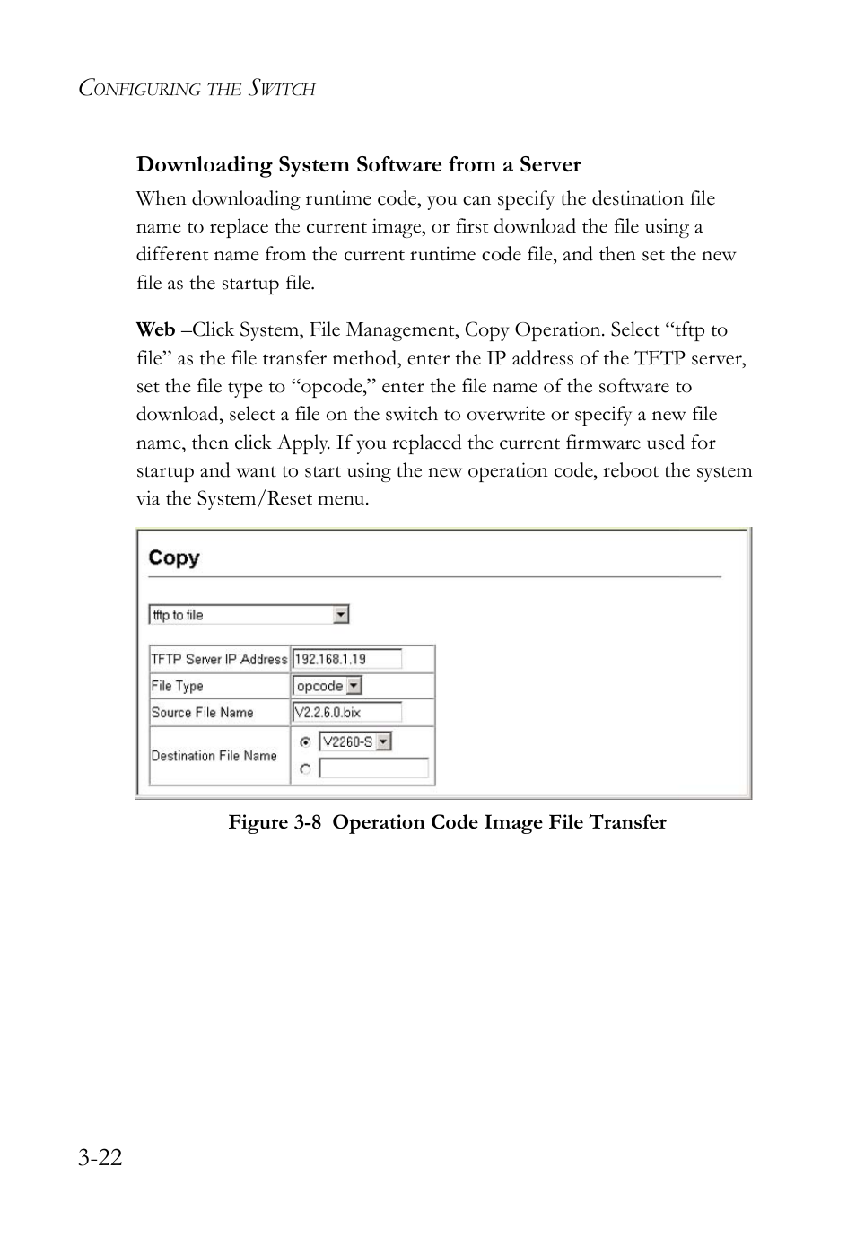 Downloading system software from a server, Downloading system software from a server -22, Figure 3-8 | Operation code image file transfer -22 | SMC Networks SMC TigerStack IV SMC6224M User Manual | Page 76 / 522