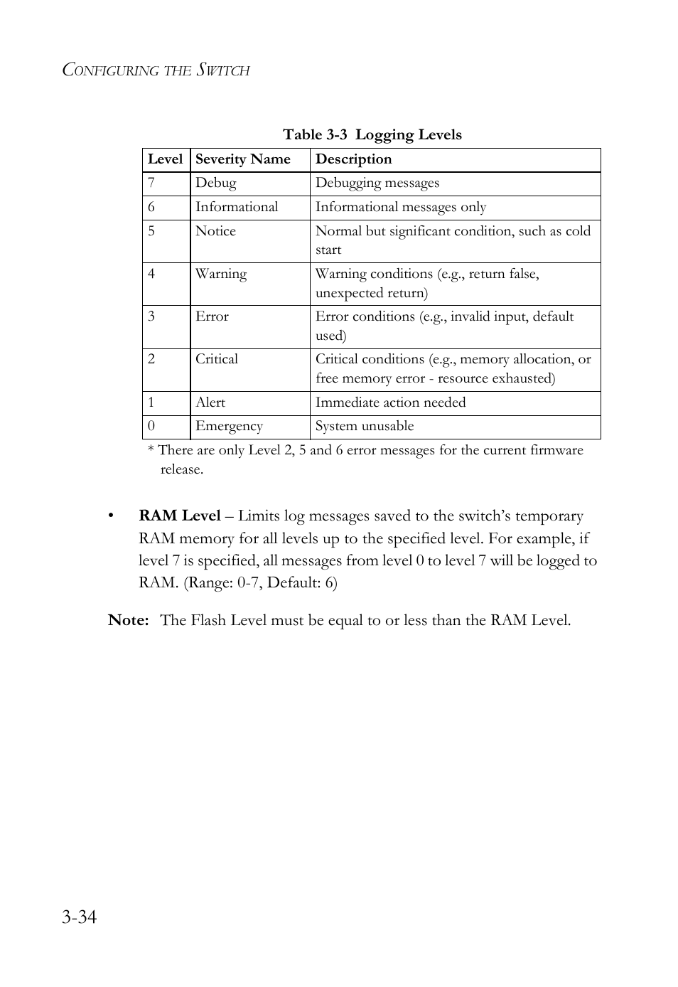 Table 3-3, Logging levels -34 | SMC Networks SMC TigerStack IV SMC6224M User Manual | Page 88 / 522