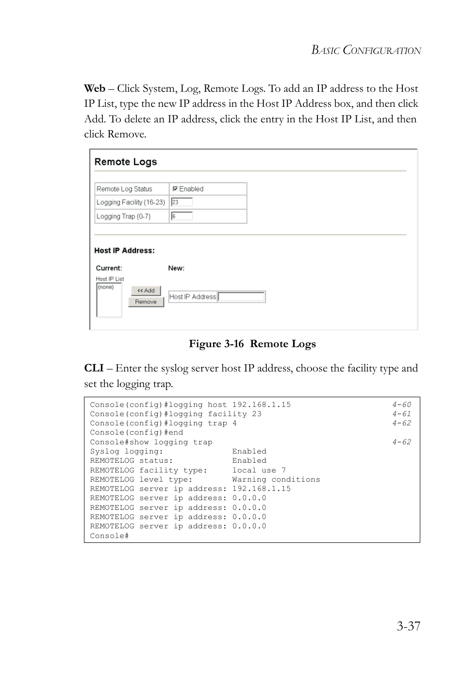 Figure 3-16 remote logs -37 | SMC Networks SMC TigerStack IV SMC6224M User Manual | Page 91 / 522