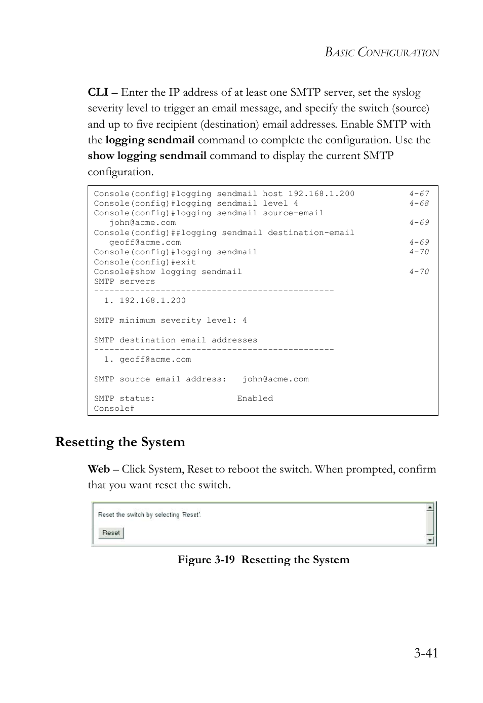 Resetting the system, Resetting the system -41, Figure 3-19 resetting the system -41 | SMC Networks SMC TigerStack IV SMC6224M User Manual | Page 95 / 522