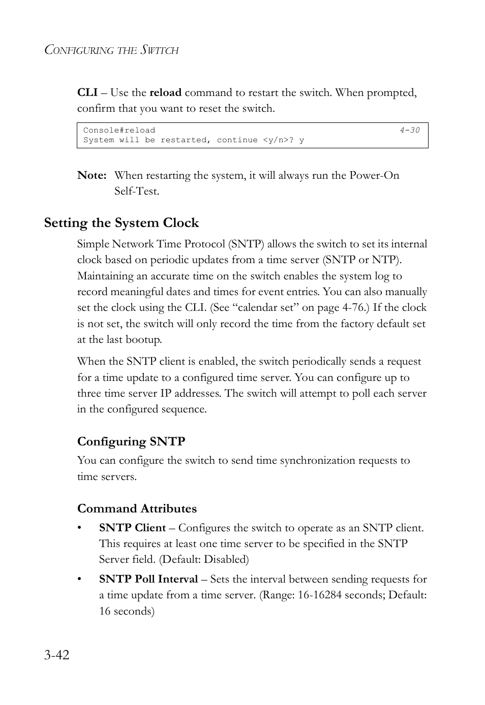 Setting the system clock, Configuring sntp, Setting the system clock -42 | Configuring sntp -42 | SMC Networks SMC TigerStack IV SMC6224M User Manual | Page 96 / 522